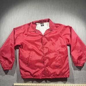 Vintage Athletic Works Jacket Mens Medium Red Nylon Snap Windbreaker USA 90s